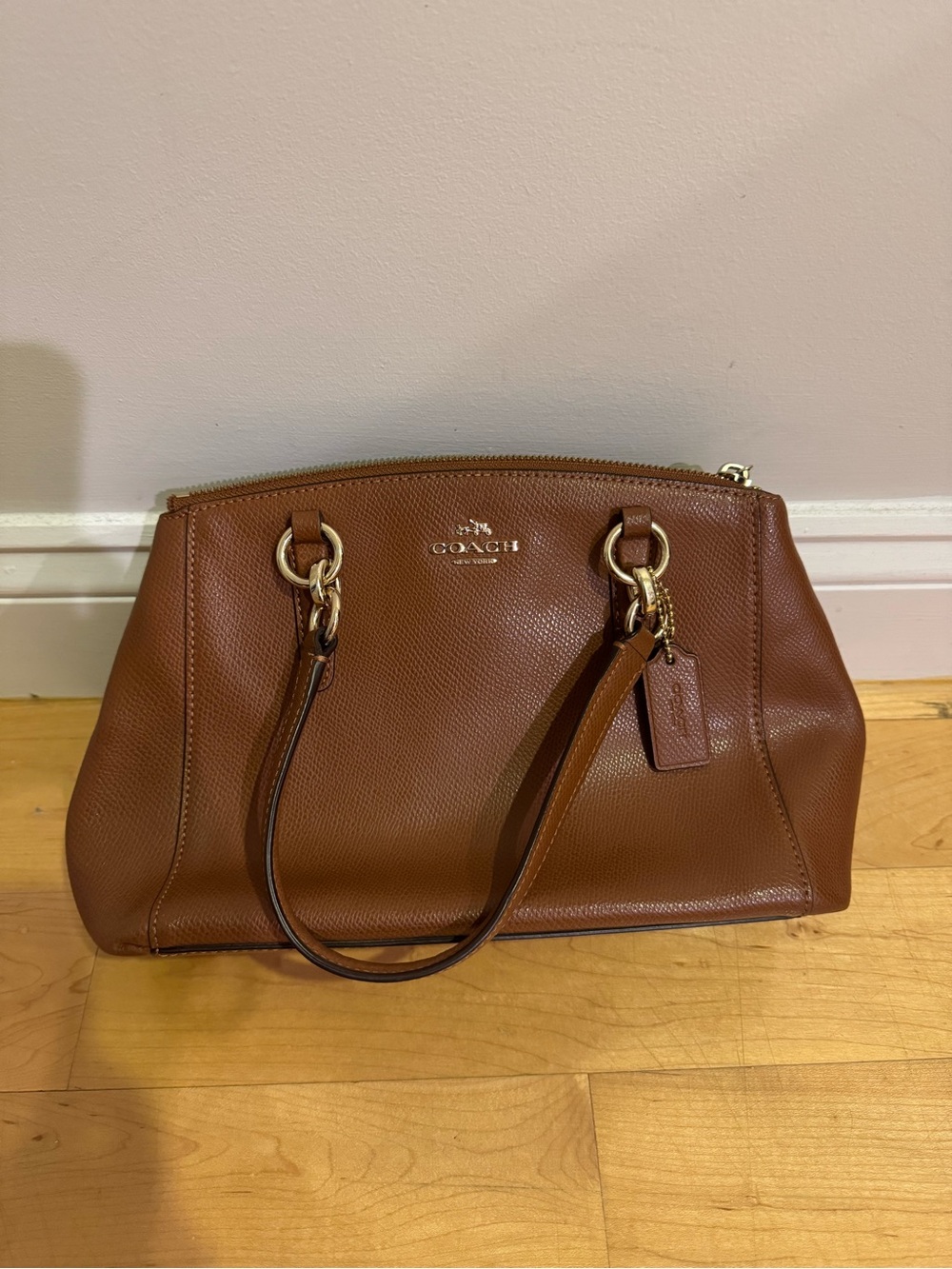 Coach Cognac Pebbled Leather Shoulder Satchel